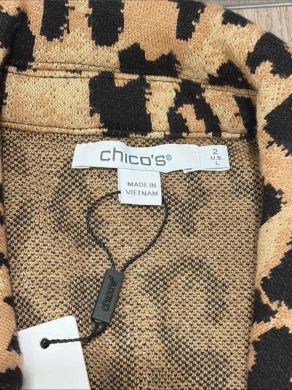 Chico's Leopard Print Double-Breasted Blazer in Tan and Black - Picture 3 of 4